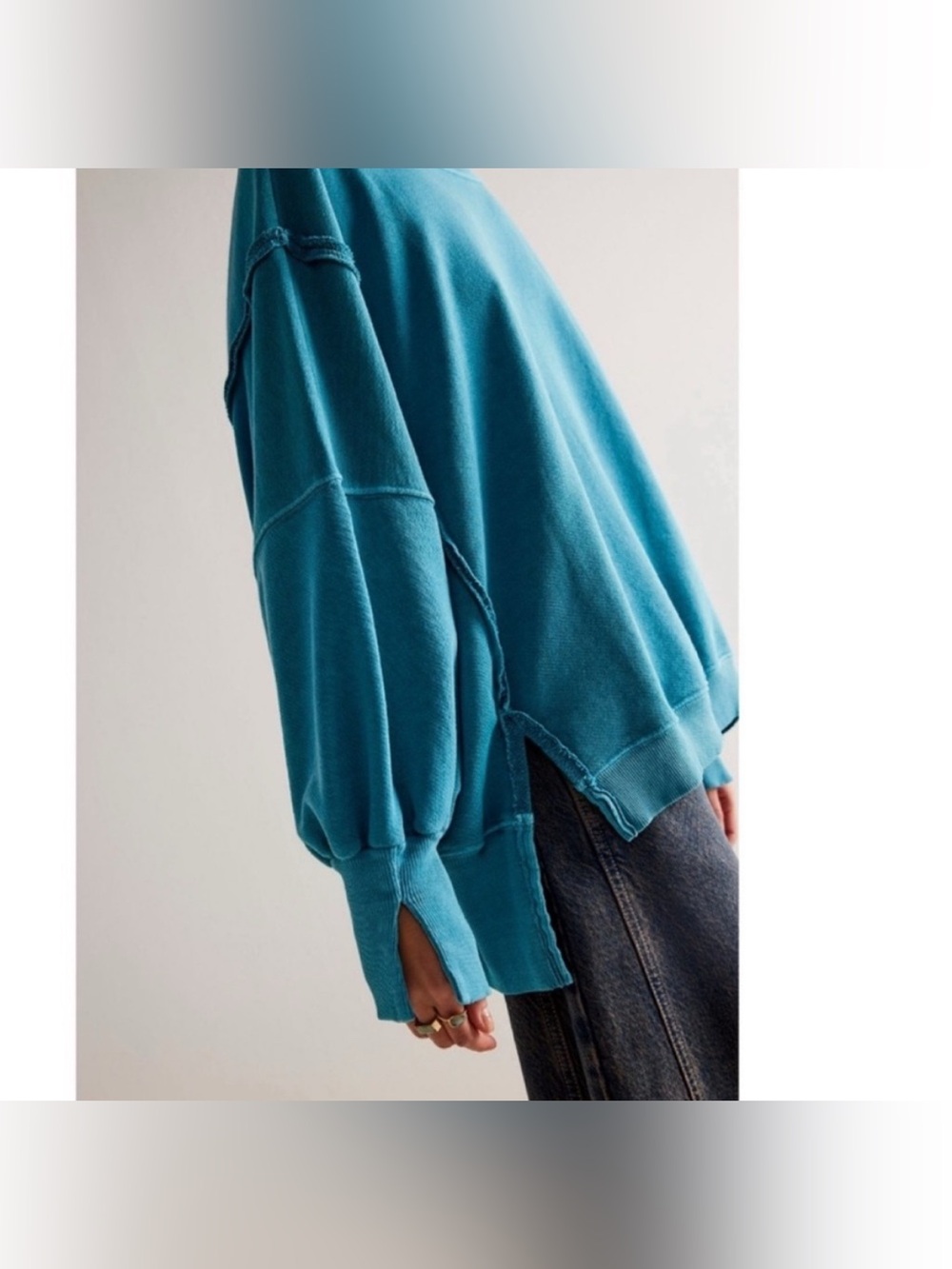 NWT Free People We The Free Camden Sweatshirt deep teal turquoise small, medium - Picture 6 of 10